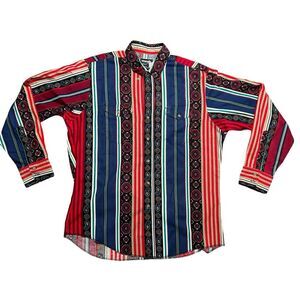 Vintage 90s Wrangler Western Shirt Mens‎ 17 Aztec Cowboy X Long Tails Southwest